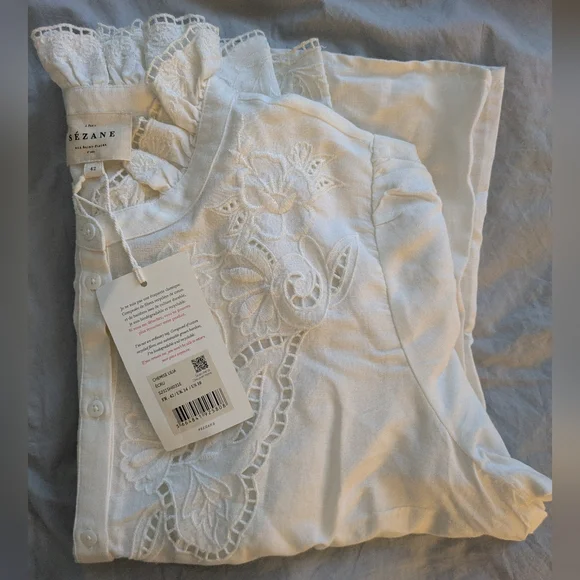 Sezane Lilia Shirt Size 10US 42FR Ecru - Picture 2 of 6